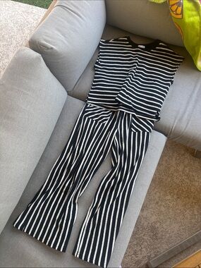Miou Muse Striped Black & White Knit Jumpsuit